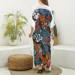 Japanese Elemental Tattoo Print Silk V-Neck Kaftan Dress