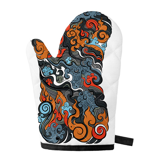 Japanese Elemental Tattoo Print Single Oven Mitt