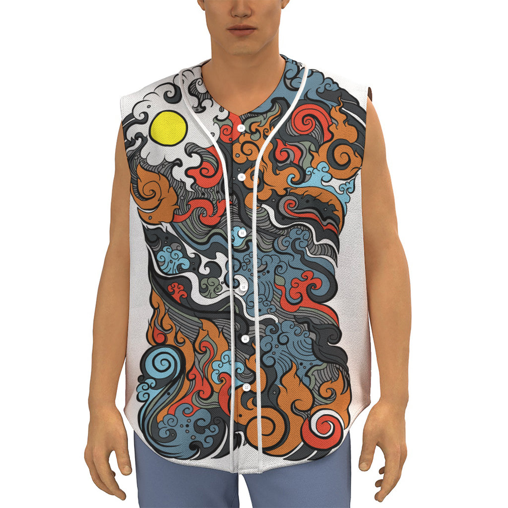 Japanese Elemental Tattoo Print Sleeveless Baseball Jersey