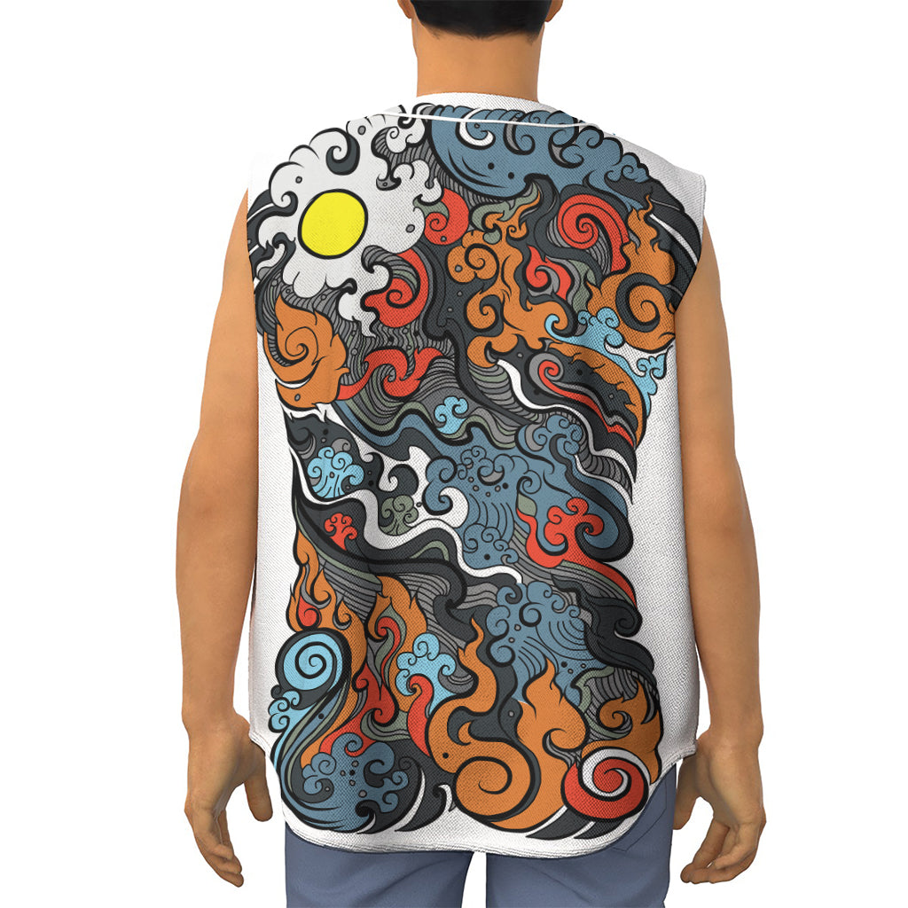 Japanese Elemental Tattoo Print Sleeveless Baseball Jersey