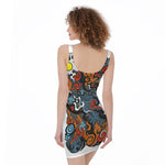 Japanese Elemental Tattoo Print Sleeveless Bodycon Dress