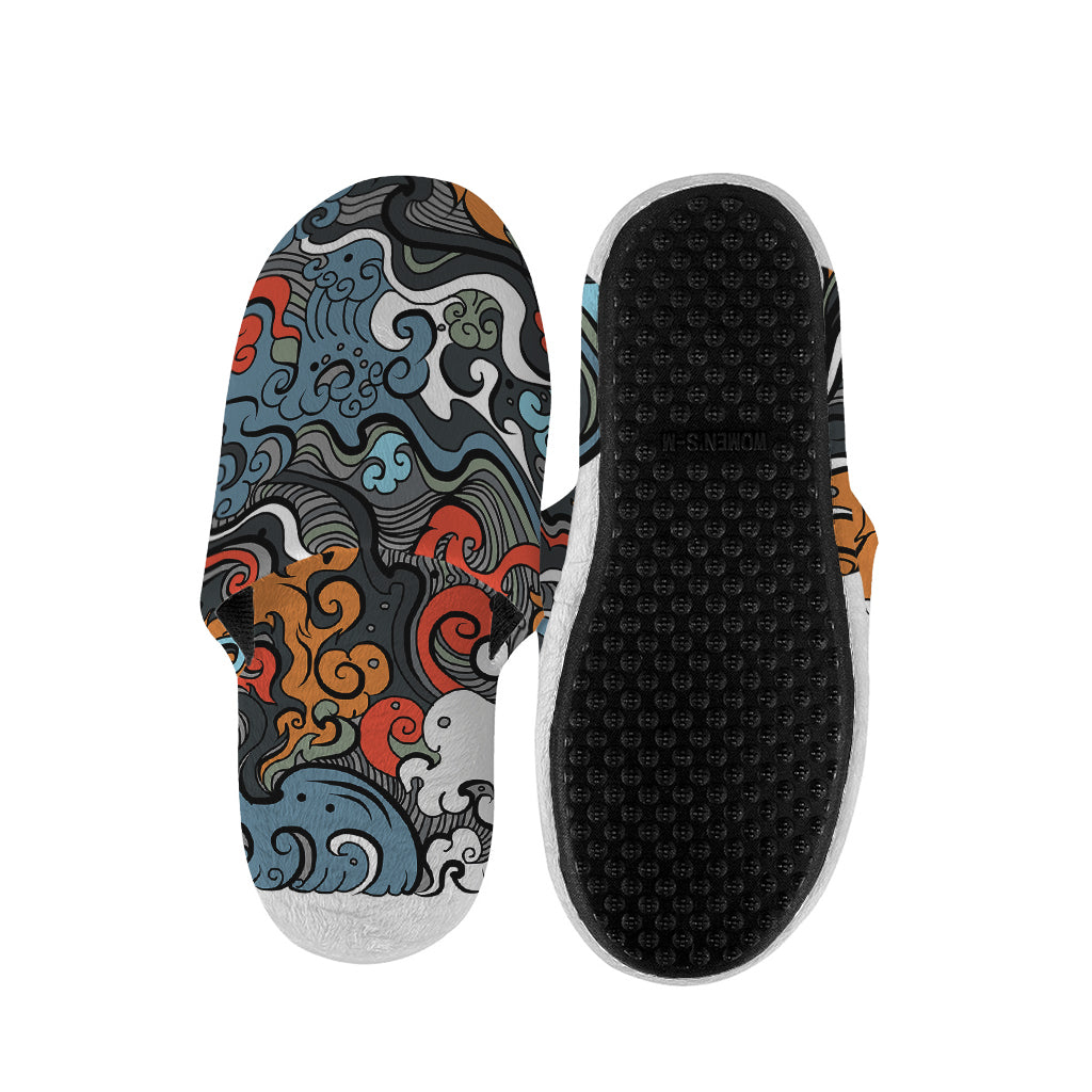 Japanese Elemental Tattoo Print Slippers