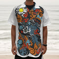 Japanese Elemental Tattoo Print Textured Short Sleeve Shirt
