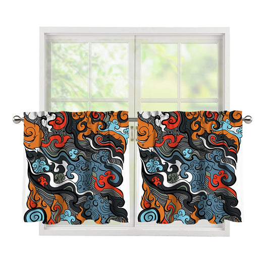 Japanese Elemental Tattoo Print Tier Curtains