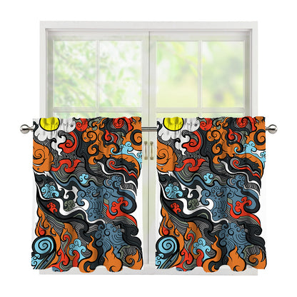 Japanese Elemental Tattoo Print Tier Curtains