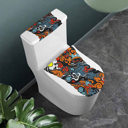 Japanese Elemental Tattoo Print Toilet Lid And Tank Cover Set