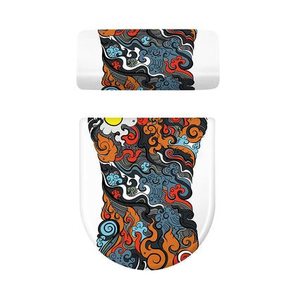 Japanese Elemental Tattoo Print Toilet Lid And Tank Cover Set