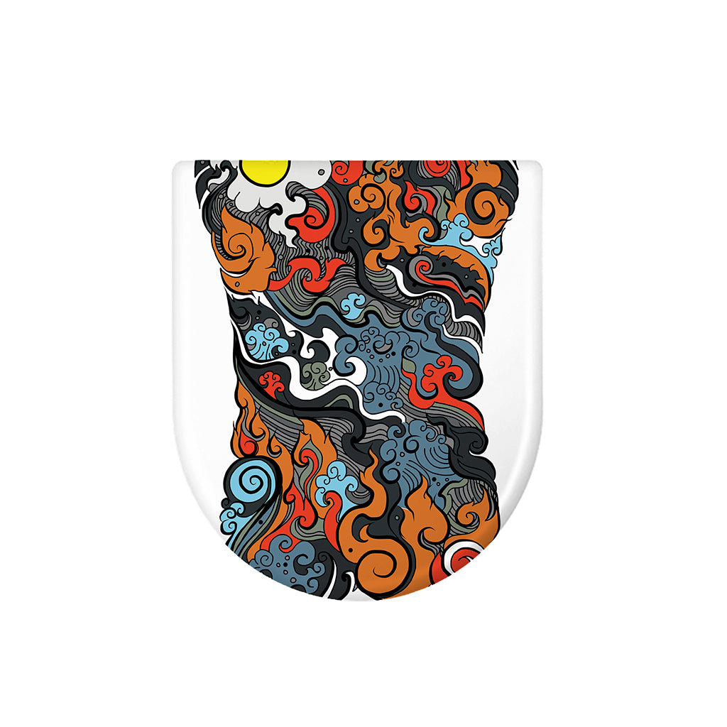 Japanese Elemental Tattoo Print Toilet Lid Cover