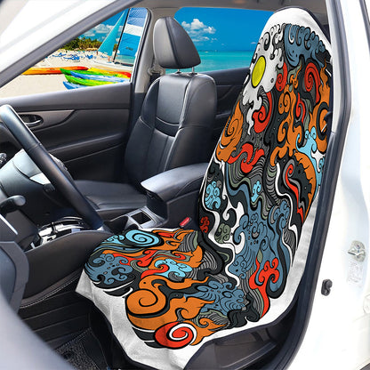 Japanese Elemental Tattoo Print Waterproof Car Seat Cover