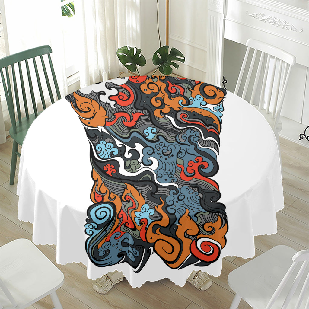 Japanese Elemental Tattoo Print Waterproof Round Tablecloth