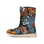 Japanese Elemental Tattoo Print Winter Boots