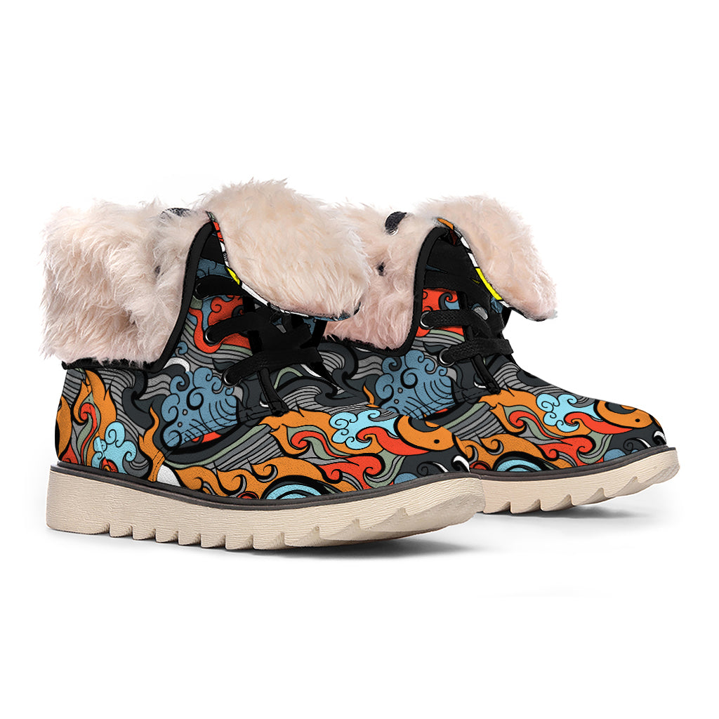 Japanese Elemental Tattoo Print Winter Boots