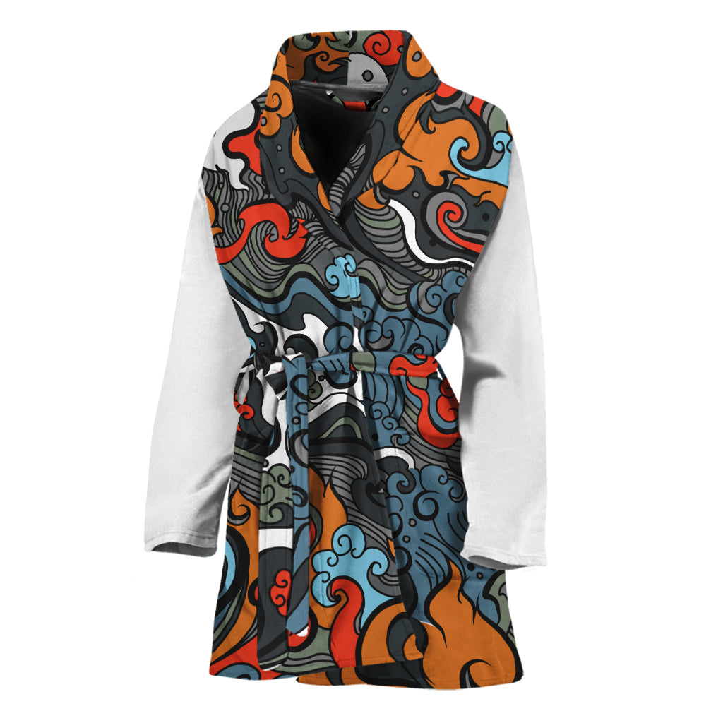 Japanese Elemental Tattoo Print Women's Bathrobe