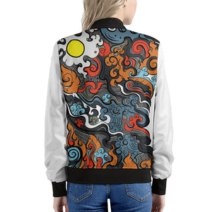 Japanese Elemental Tattoo Print Women's Bomber Jacket