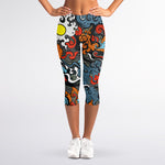 Japanese Elemental Tattoo Print Women's Capri Leggings