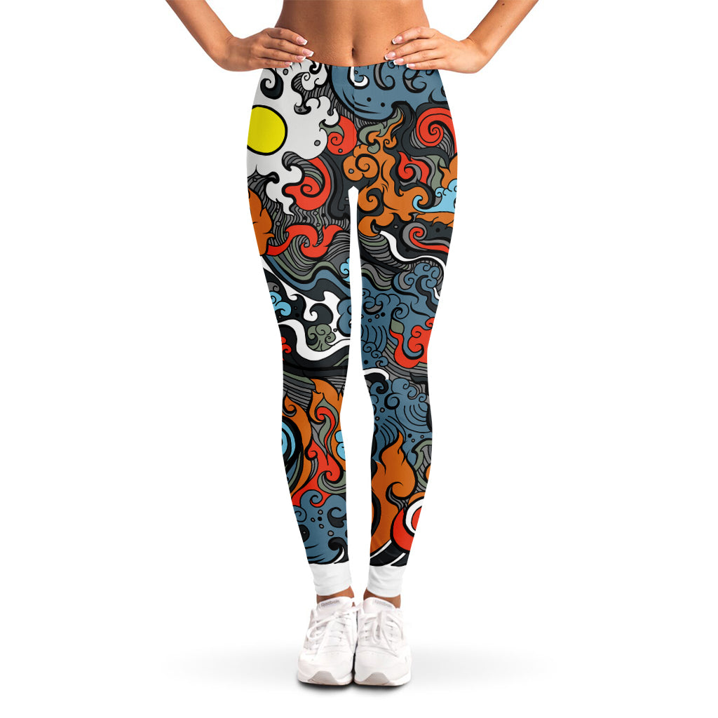 Japanese Elemental Tattoo Print Women's Leggings