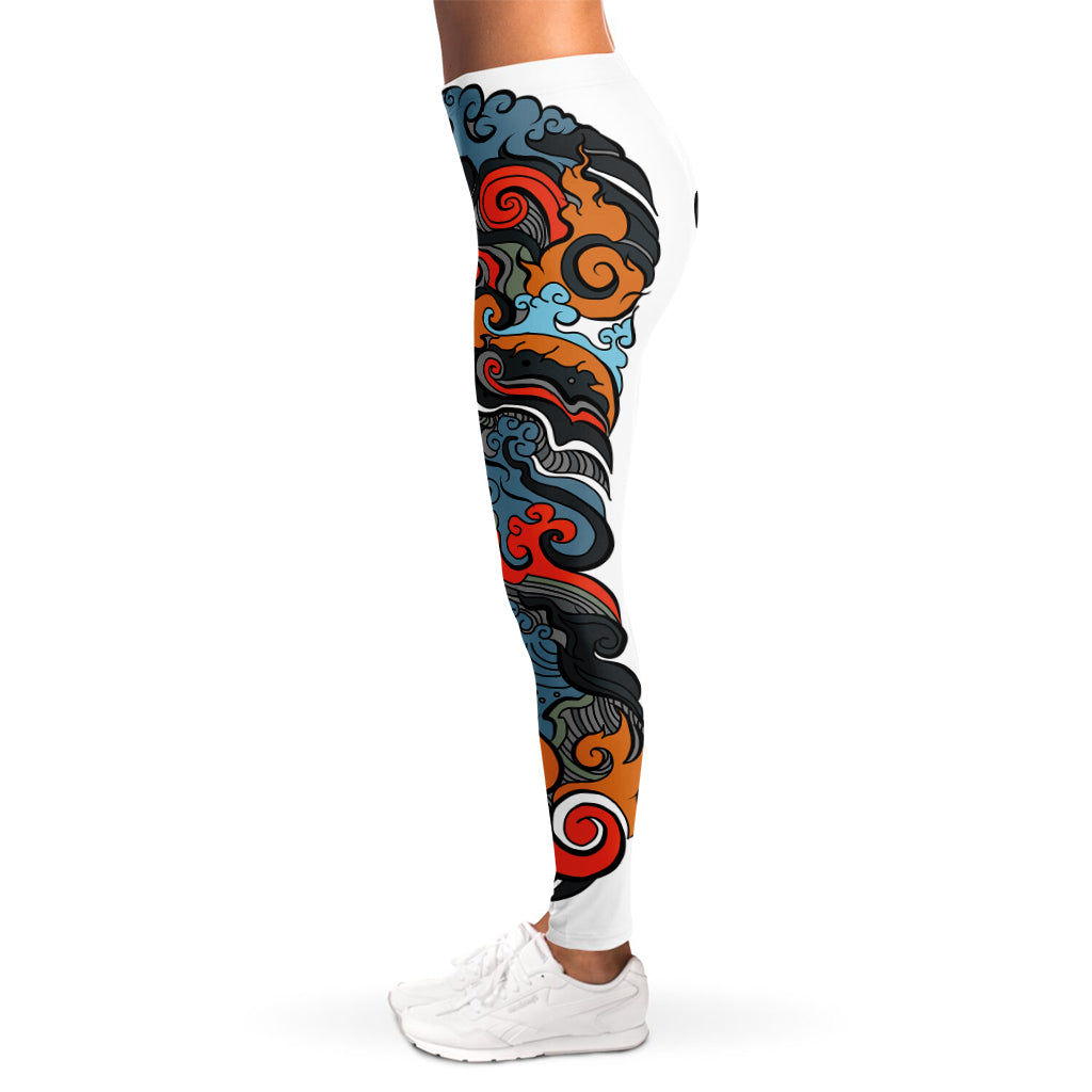 Japanese Elemental Tattoo Print Women's Leggings