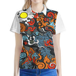 Japanese Elemental Tattoo Print Women's Polo Shirt