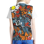 Japanese Elemental Tattoo Print Women's Polo Shirt