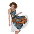 Japanese Elemental Tattoo Print Sleeveless Knee Length Dress