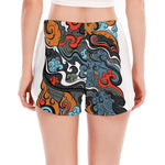 Japanese Elemental Tattoo Print Women's Split Running Shorts