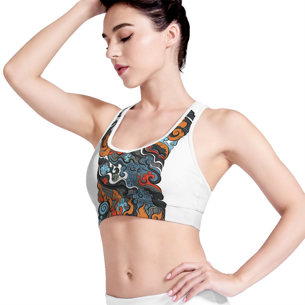 Japanese Elemental Tattoo Print Women's Sports Bra