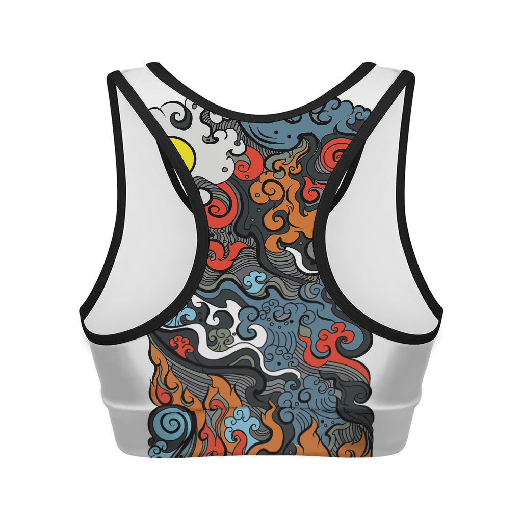 Japanese Elemental Tattoo Print Women's Sports Bra