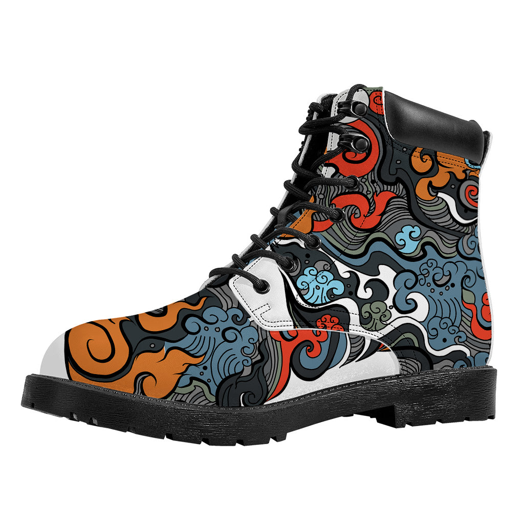 Japanese Elemental Tattoo Print Work Boots