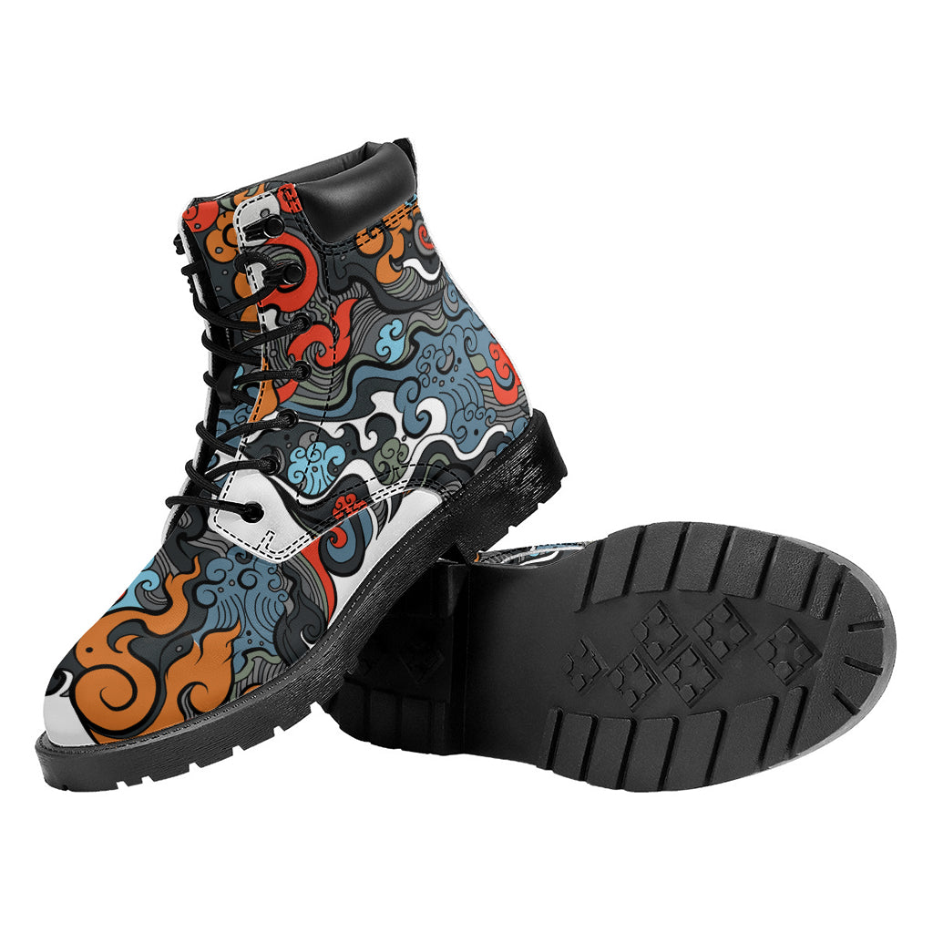 Japanese Elemental Tattoo Print Work Boots