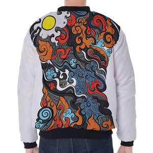 Japanese Elemental Tattoo Print Zip Sleeve Bomber Jacket