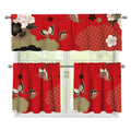 Japanese Flower Print 3 Piece Kitchen Curtains