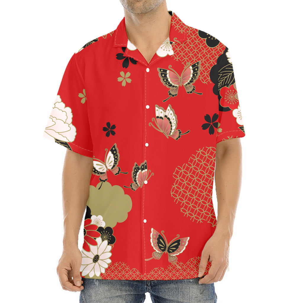 Japanese Flower Print Aloha Shirt