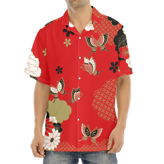 Japanese Flower Print Aloha Shirt