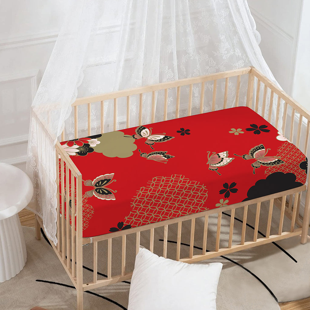 Japanese Flower Print Baby Crib Sheet