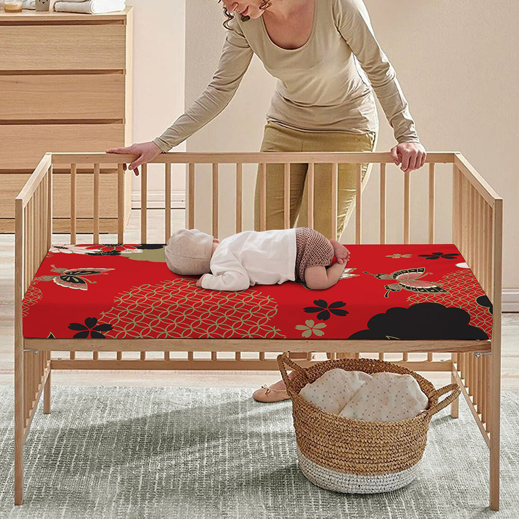 Japanese Flower Print Baby Crib Sheet