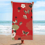 Japanese Flower Print Beach Towel