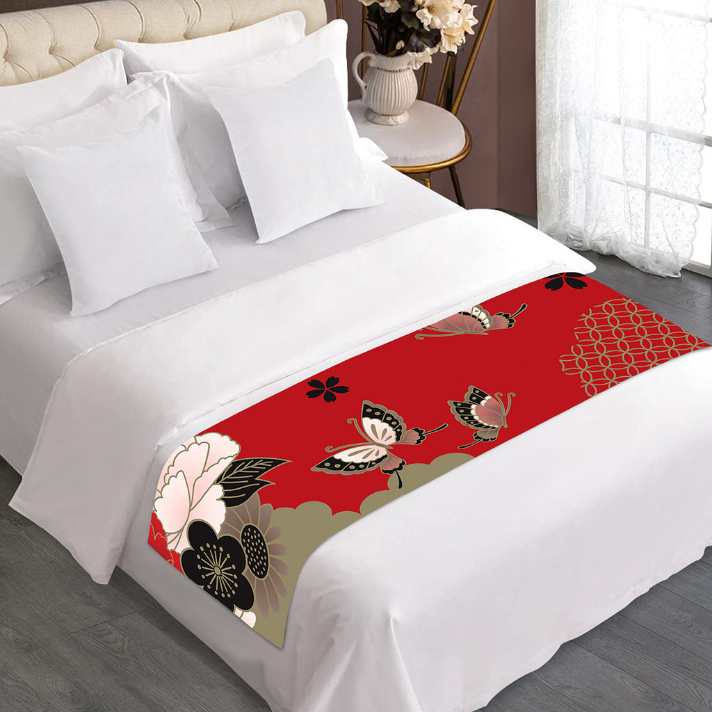 Japanese Flower Print Bed Runner