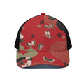 Japanese Flower Print Black Mesh Trucker Hat