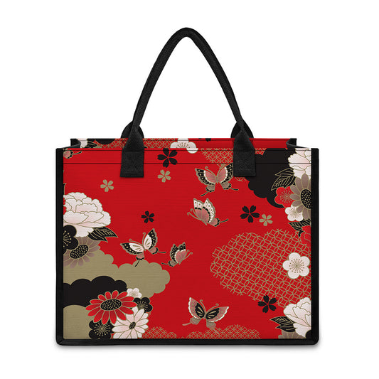 Japanese Flower Print Canvas Tote Bag