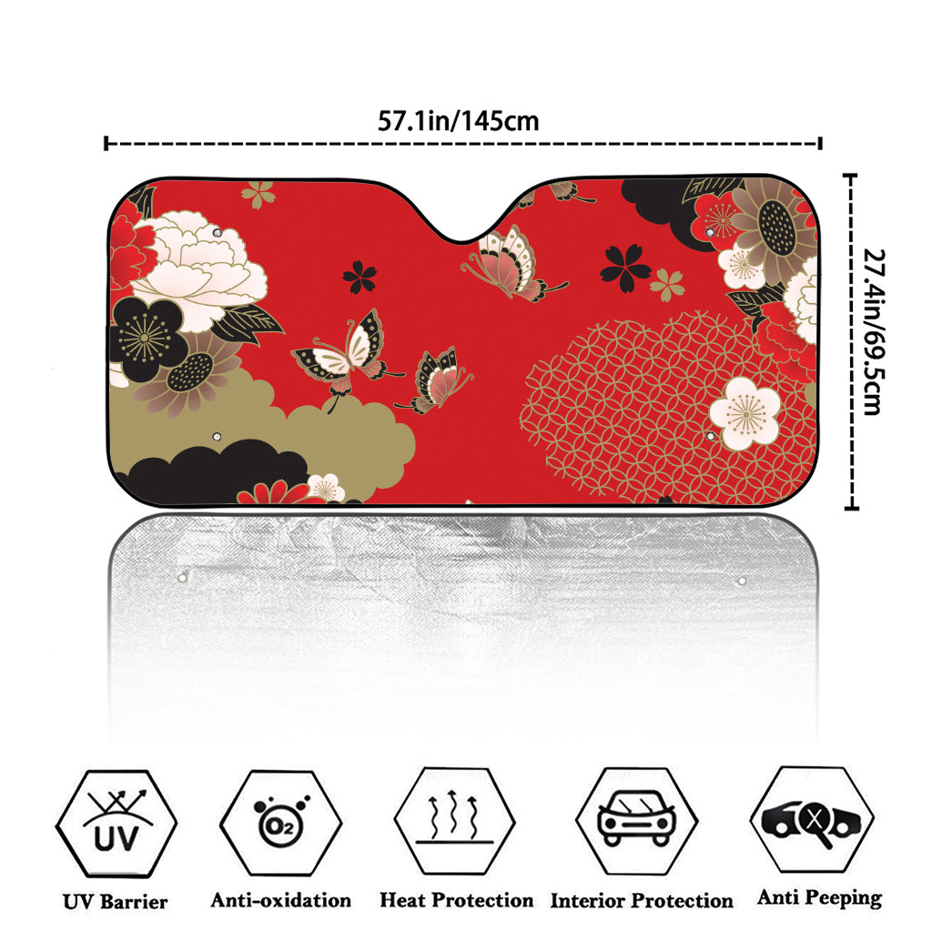Japanese Flower Print Car Windshield Sun Shade