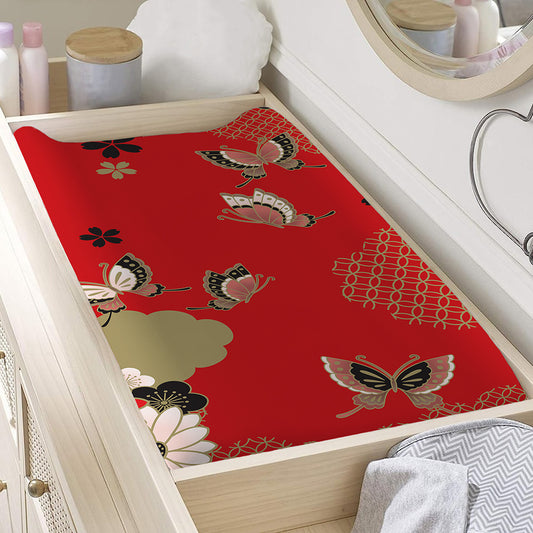 Japanese Flower Print Changing Pad Cover