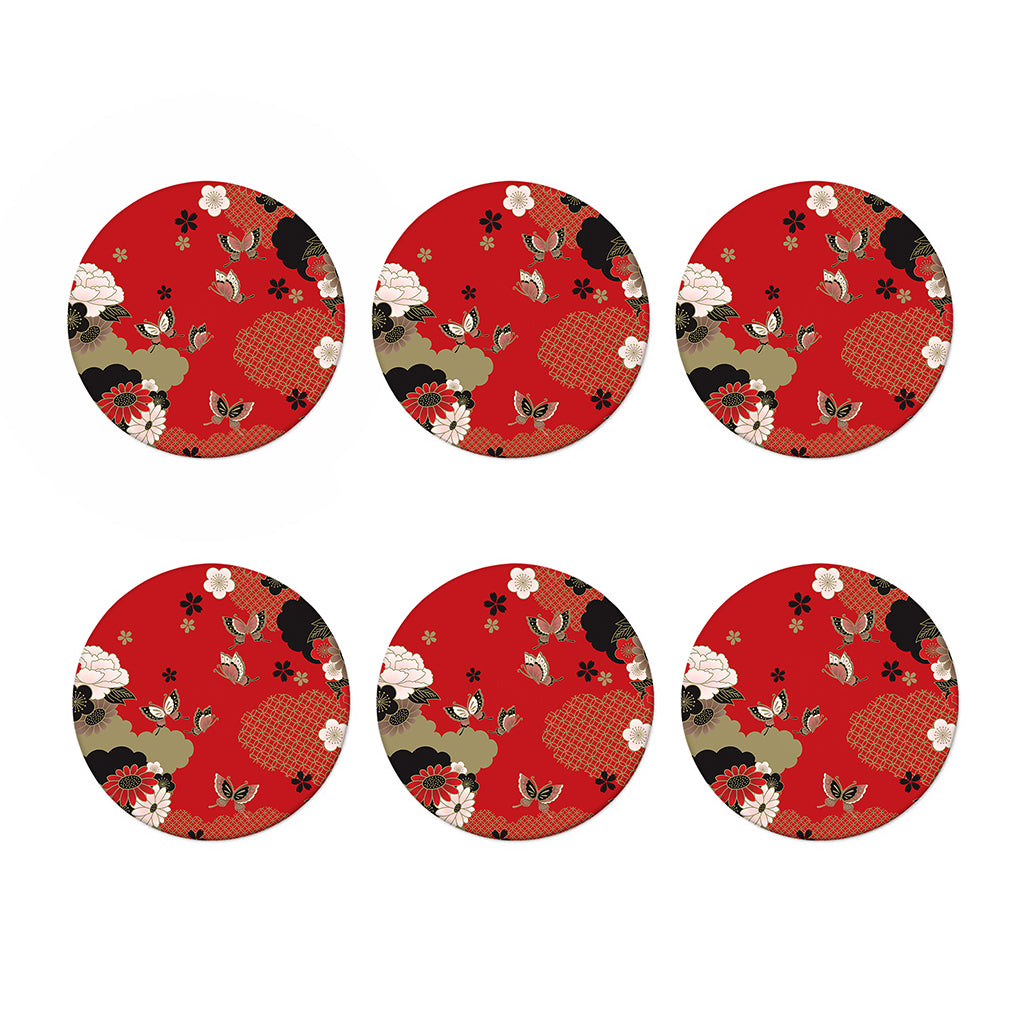 Japanese Flower Print Coaster Set