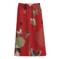 Japanese Flower Print Cotton Front Slit Maxi Skirt