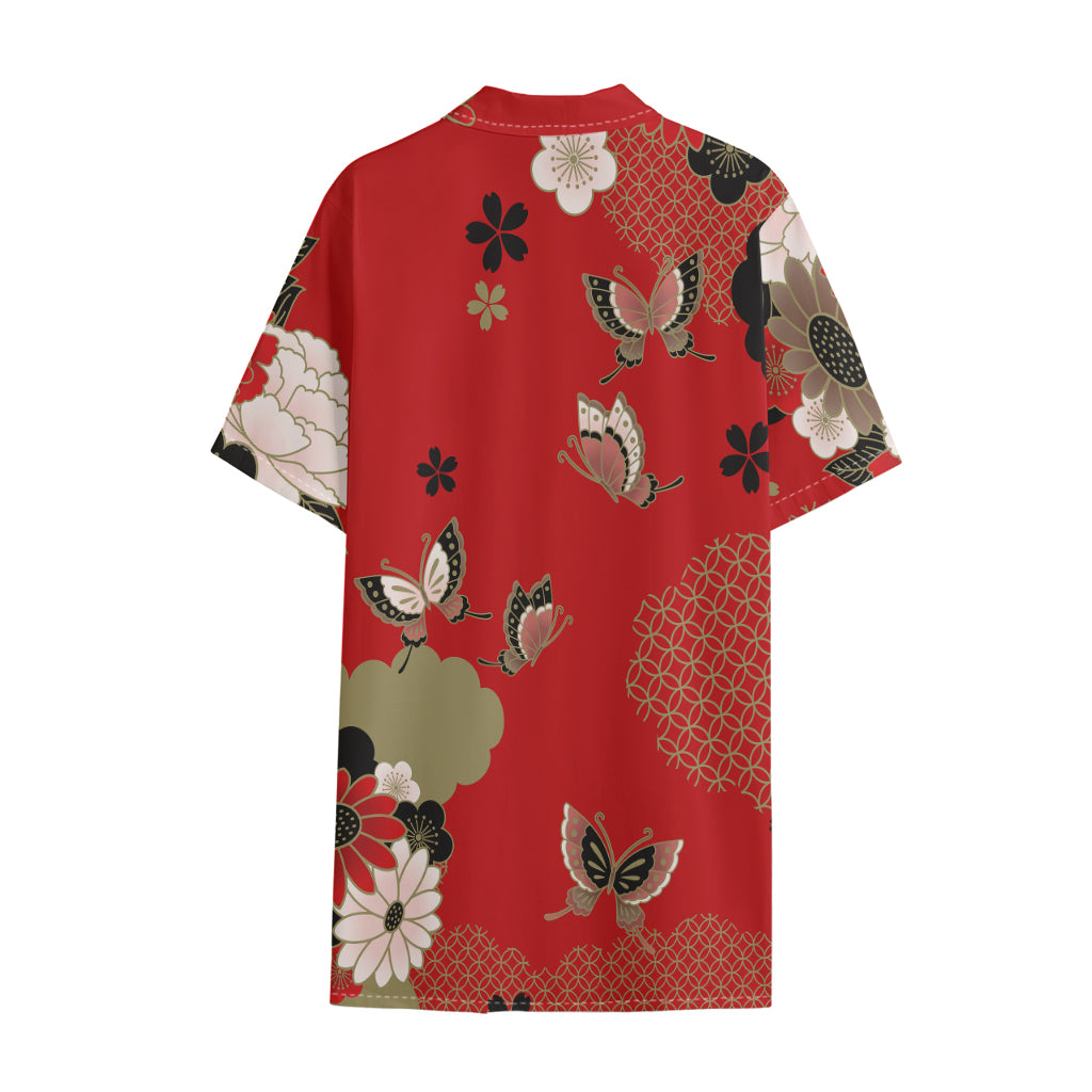 Japanese Flower Print Cotton Hawaiian Shirt