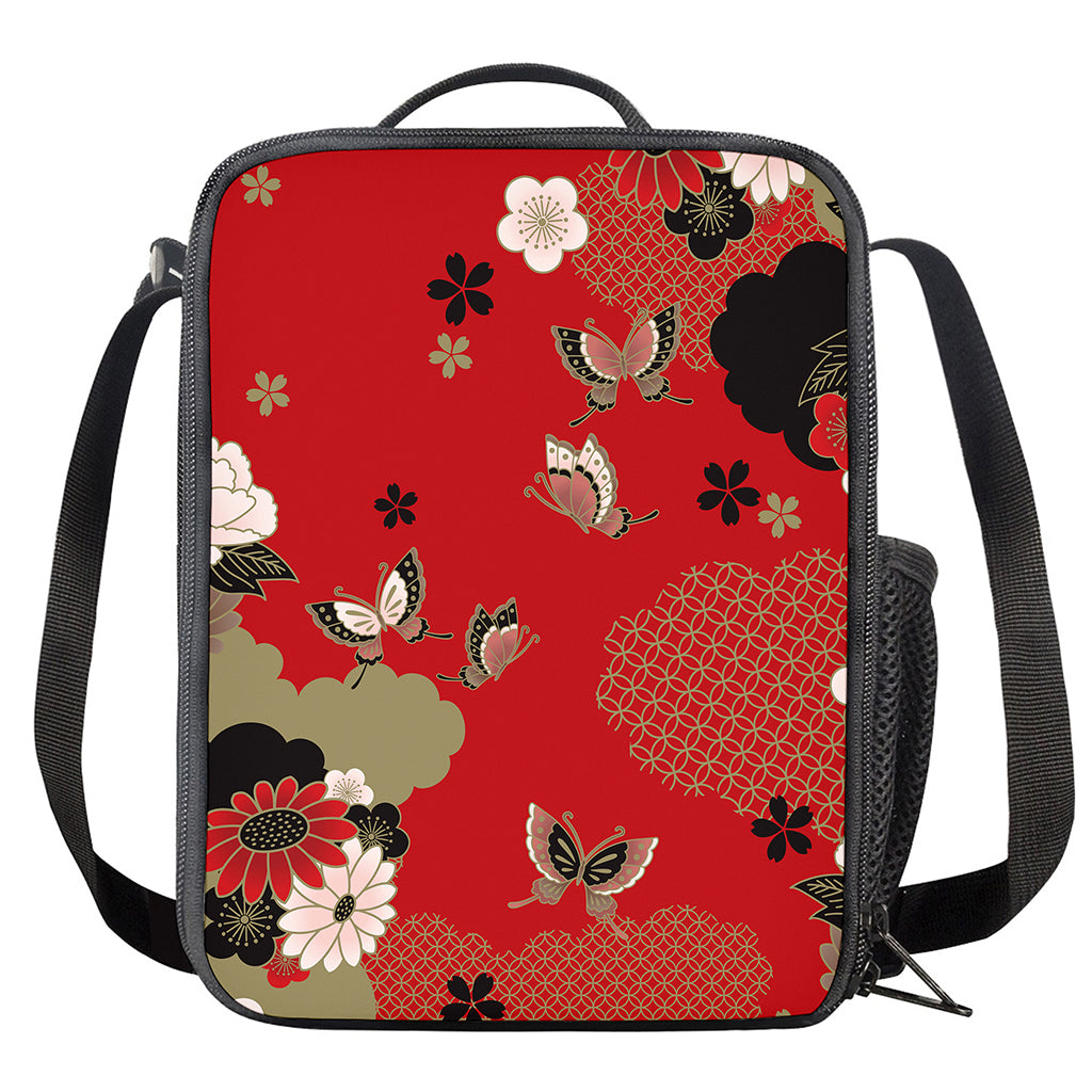 Japanese Flower Print Crossbody Lunch Bag