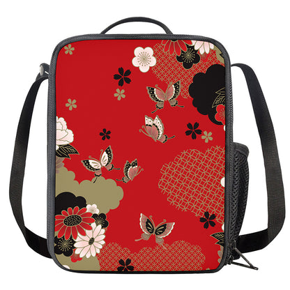 Japanese Flower Print Crossbody Lunch Bag