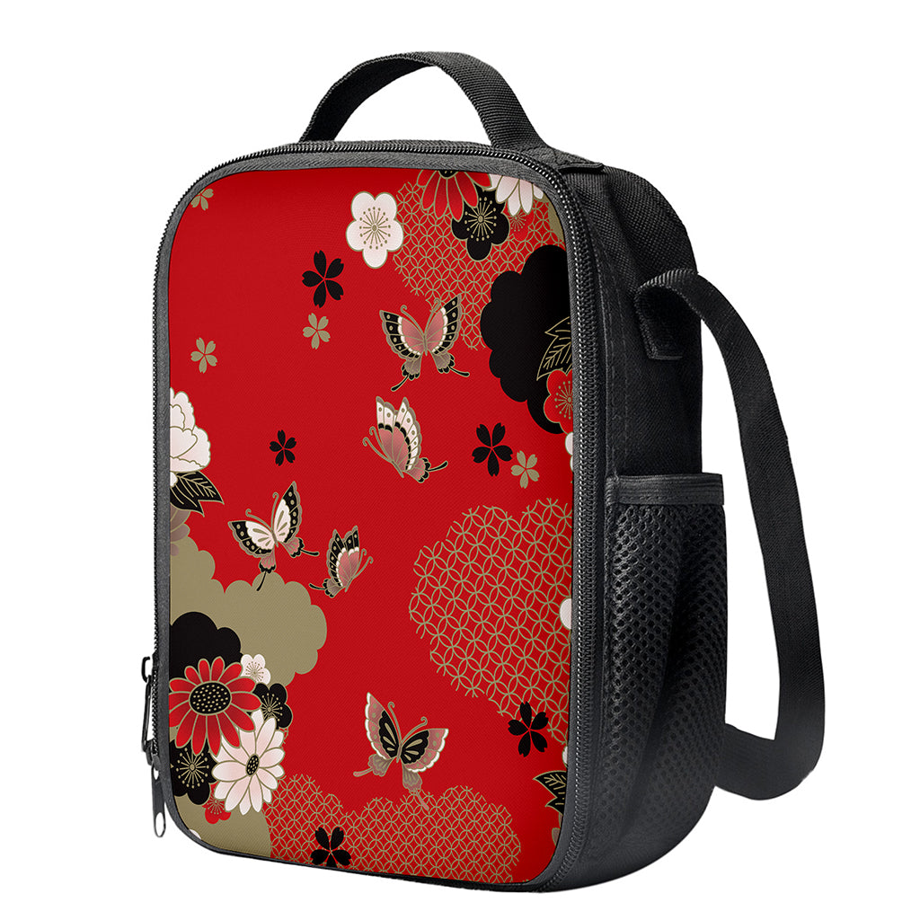 Japanese Flower Print Crossbody Lunch Bag