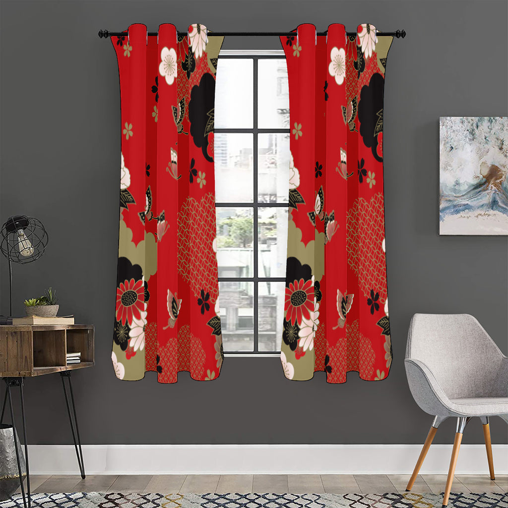 Japanese Flower Print Curtain