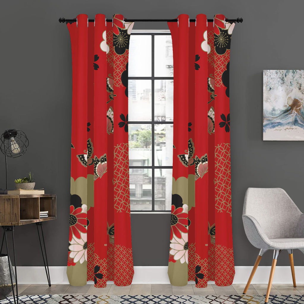Japanese Flower Print Curtain