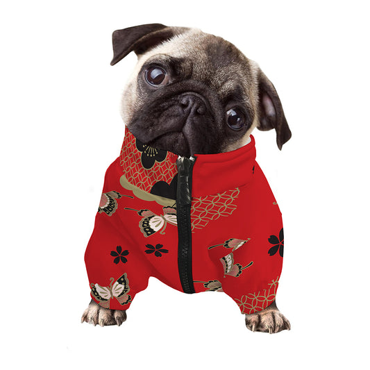 Japanese Flower Print Dog Zip Up Jacket